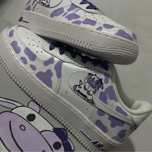 Hand painted customs purple cow paint AF1 customs, any shoes size of your liking